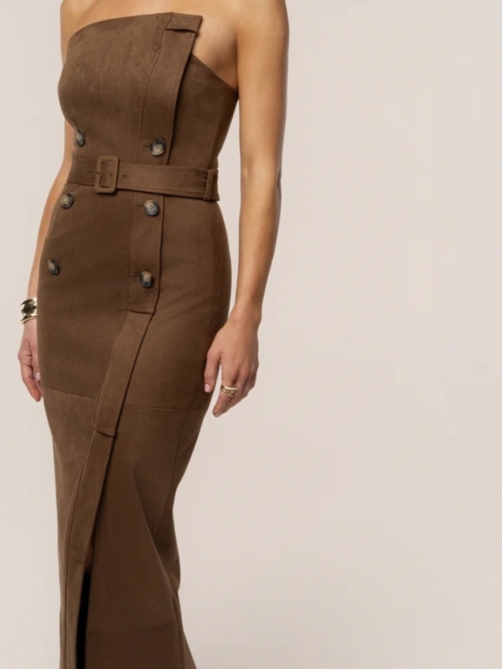 NEW W/TAG Strapless Brown Belted Midi Dress